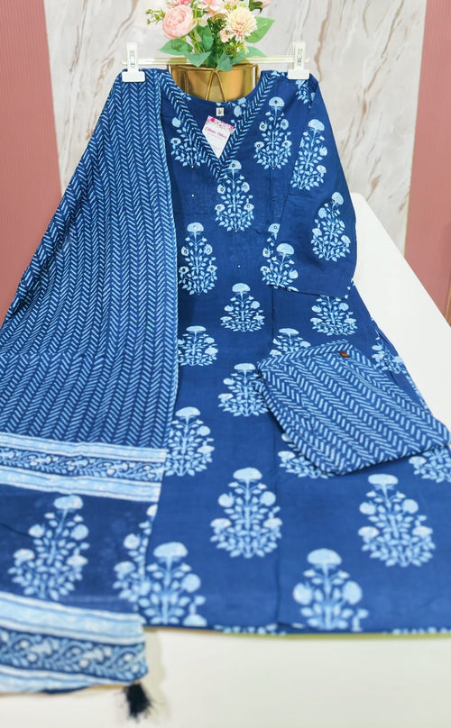 Premium Indigo Blue 60s Cotton 3-Piece Set