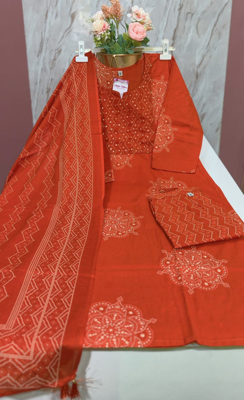 Premium Orange Straight Cut Cotton Kurti Se