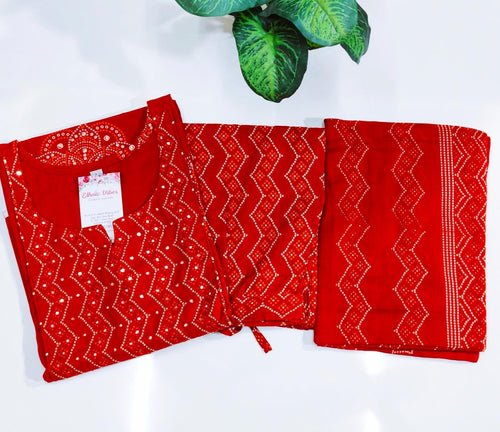 Premium Red Straight Cut Cotton Kurti Set
