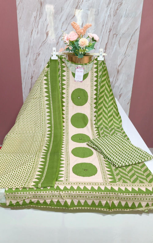 Slab Cotton 3-Piece Kurti Set – Green