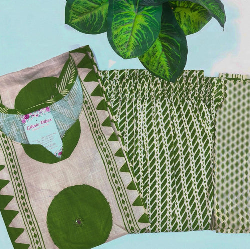 Slab Cotton 3-Piece Kurti Set – Green