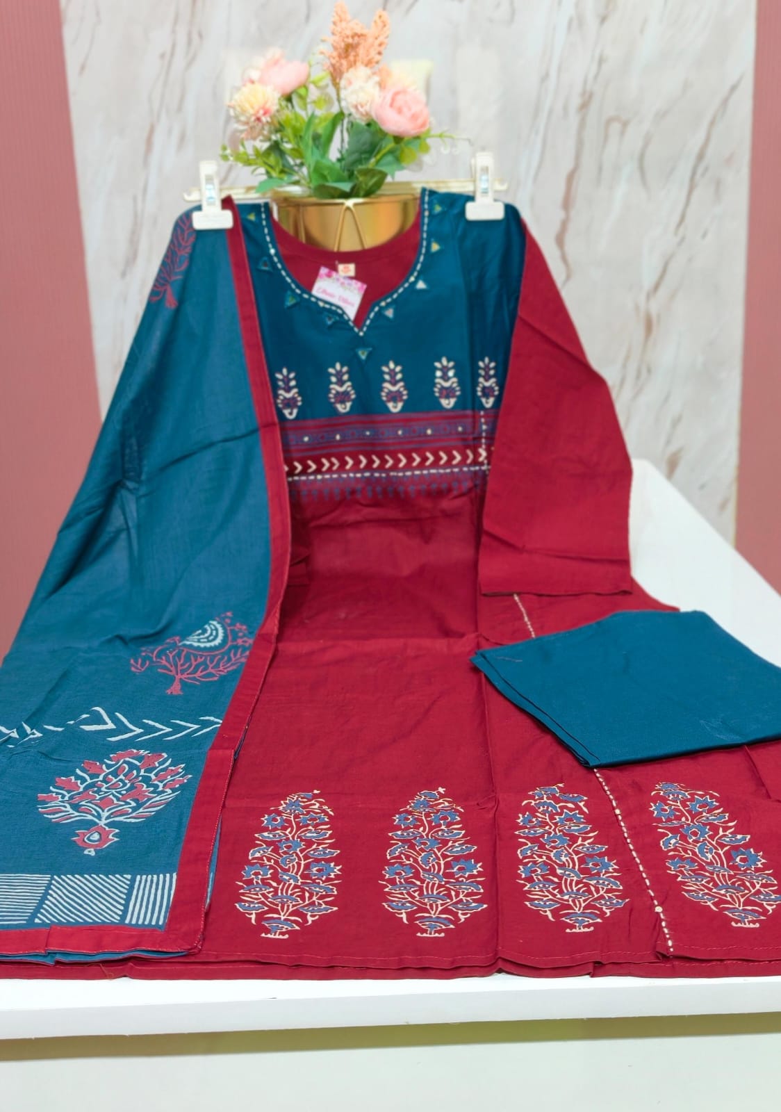 ❤️ Cambric Cotton A-Line Kurti Set