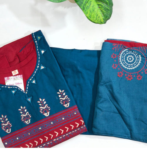 ❤️ Cambric Cotton A-Line Kurti Set
