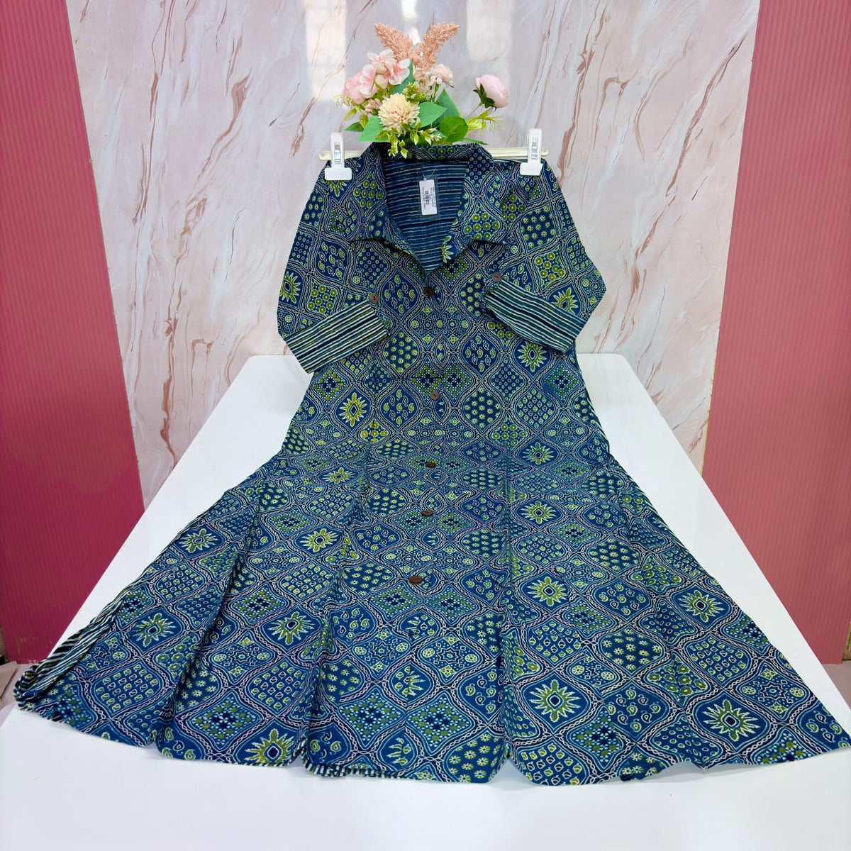 Cotton A-Line Collar Kurti Set
