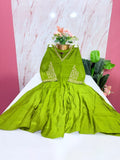 Olive Green Mul Chanderi Anarkali Dress