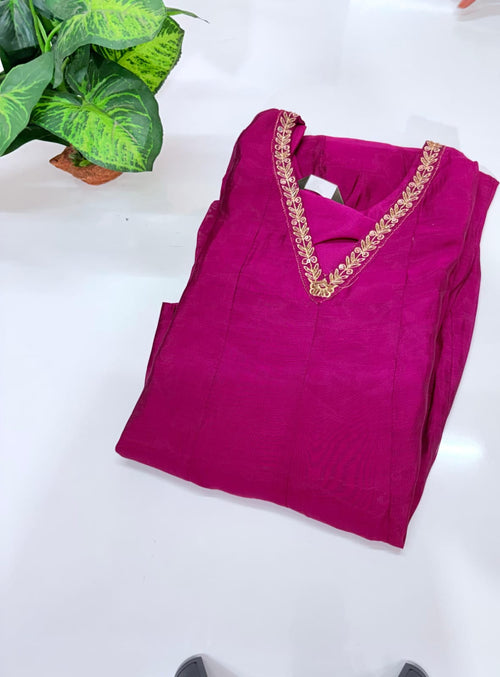 Rani Pink Mul Chanderi Anarkali Dress