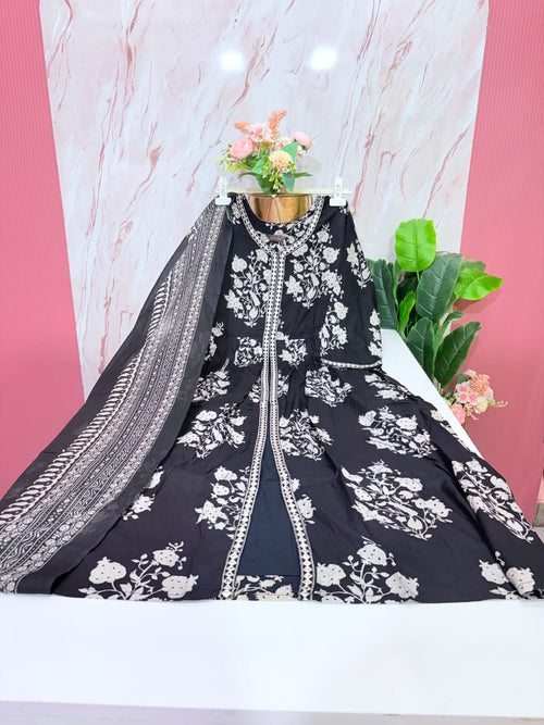 Black Rayon Umbrella Kurti Set