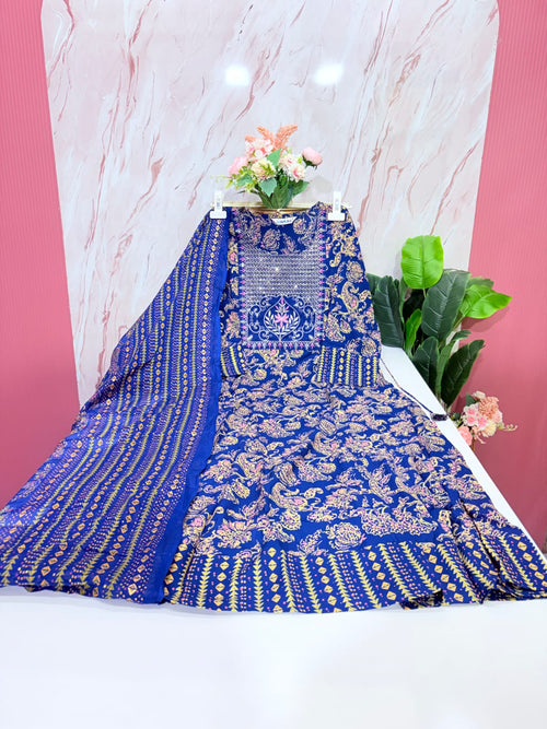 Royal Blue Rayon Single Umbrella Kurti Set