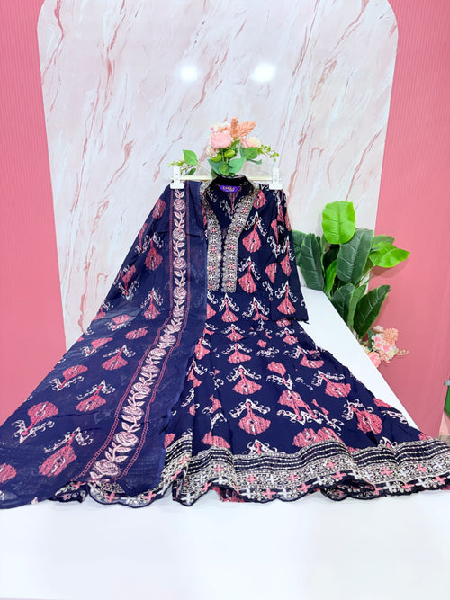 Navy Blue Rayon Single Umbrella Kurti Set