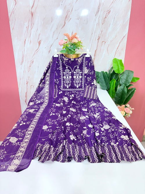 Purple Rayon Kurti with Dupatta