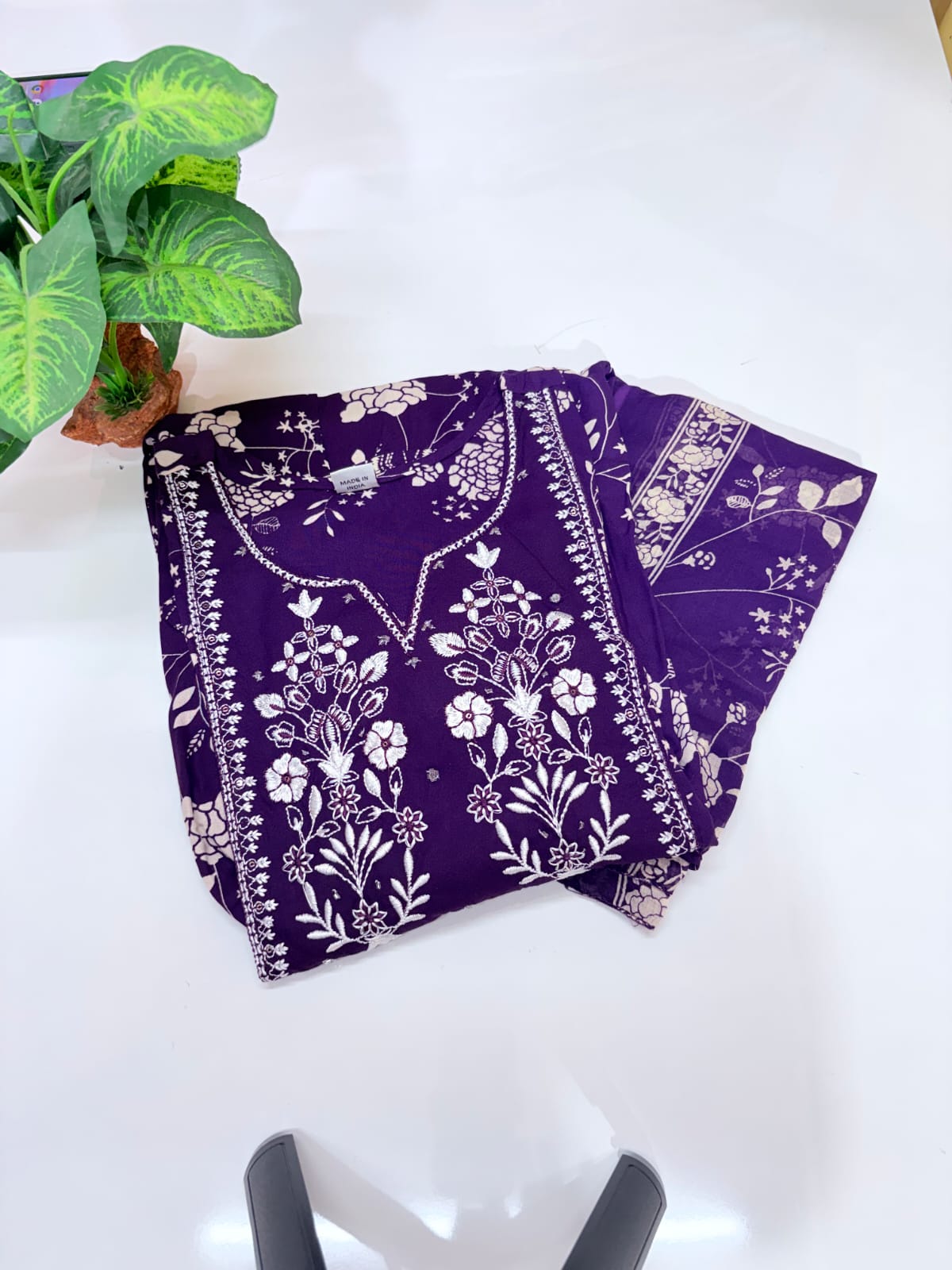 Purple Rayon Kurti with Dupatta