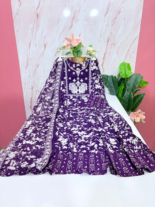 Purple Rayon Single Umbrella Kurti Set