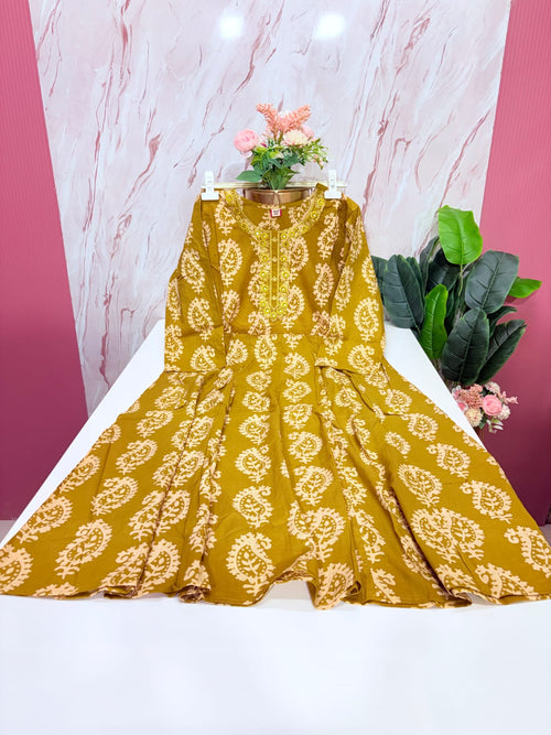 Mustard 60s Cotton Single Umbrella Kurti for Women