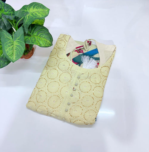 Cotton Kalamkari Print Anarkali Kurti – Hakoba Embroidered Yoke