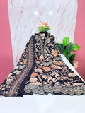 Rayon Floral Print Single Umbrella Kurti Set with Dupatta – Black
