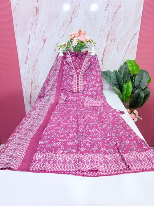 Single Umbrella Kurti Set with Dupatta – Pink