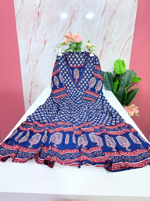 Rayon Single Umbrella Kurti – Navy Blue