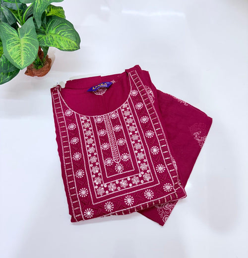 Rayon Single Umbrella Kurti Set with Dupatta – Red | Ethnic Print