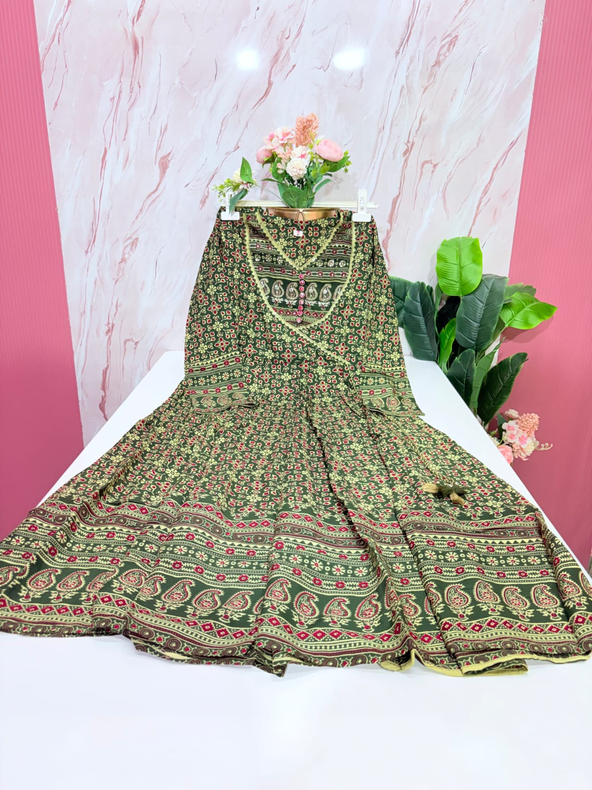 Rayon Single Umbrella Kurti – Olive Green