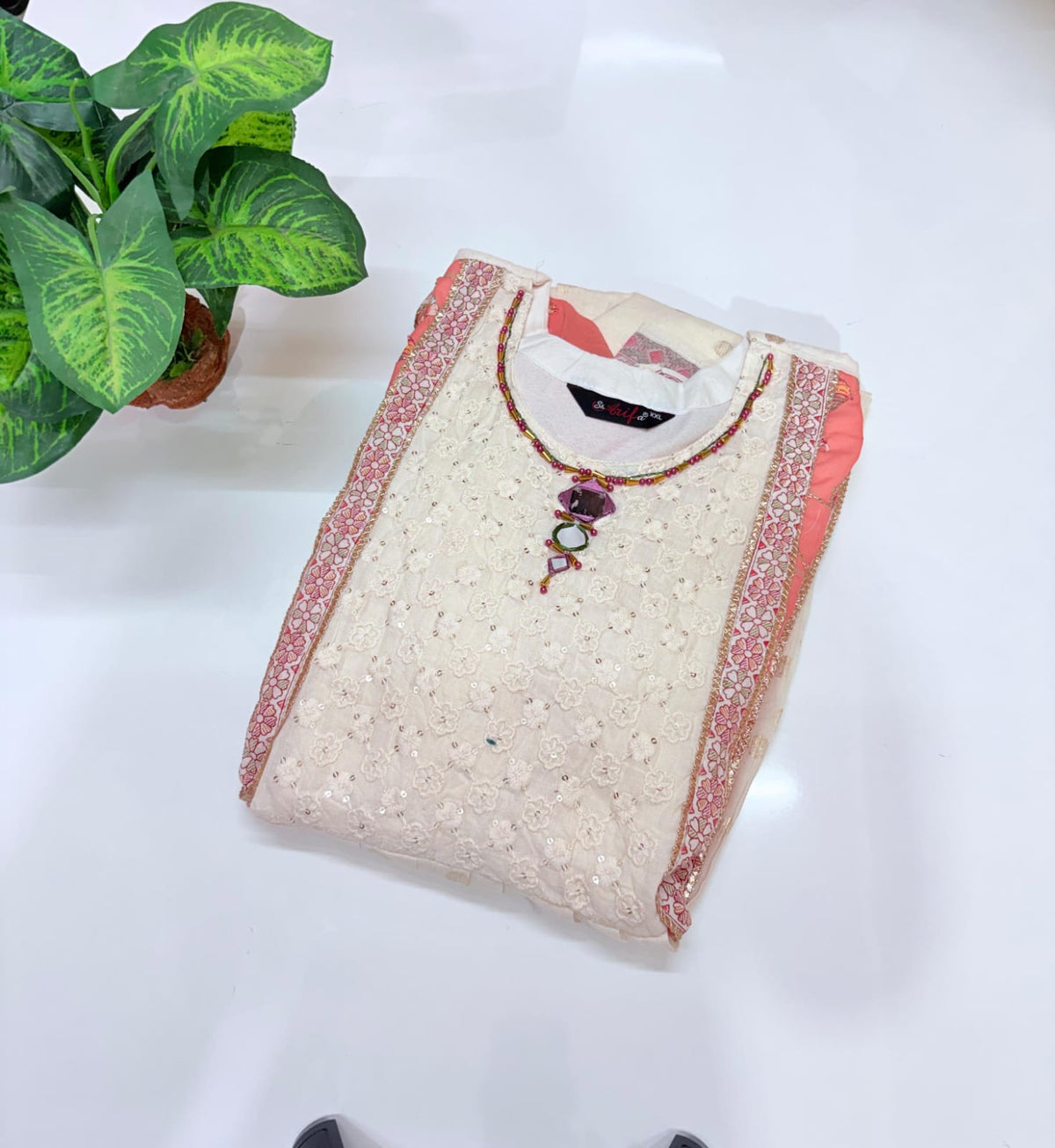 Cotton Single Umbrella Kurti with Georgette Coat – Peach