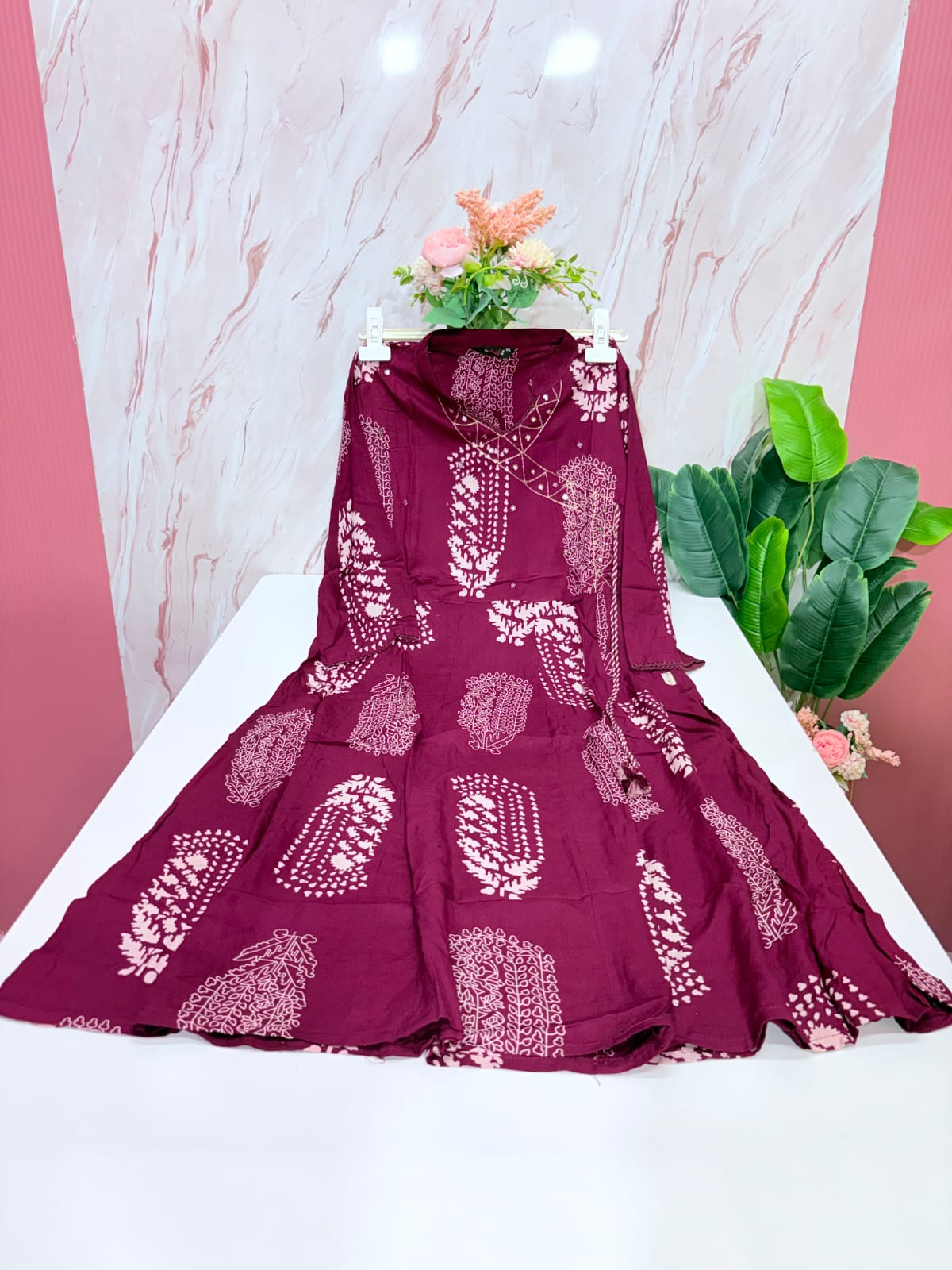 Rayon Single Umbrella Kurti – Wine | Chinese Collar