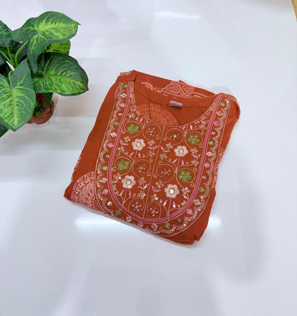 Cotton Single Umbrella Kurti – Rust Orange
