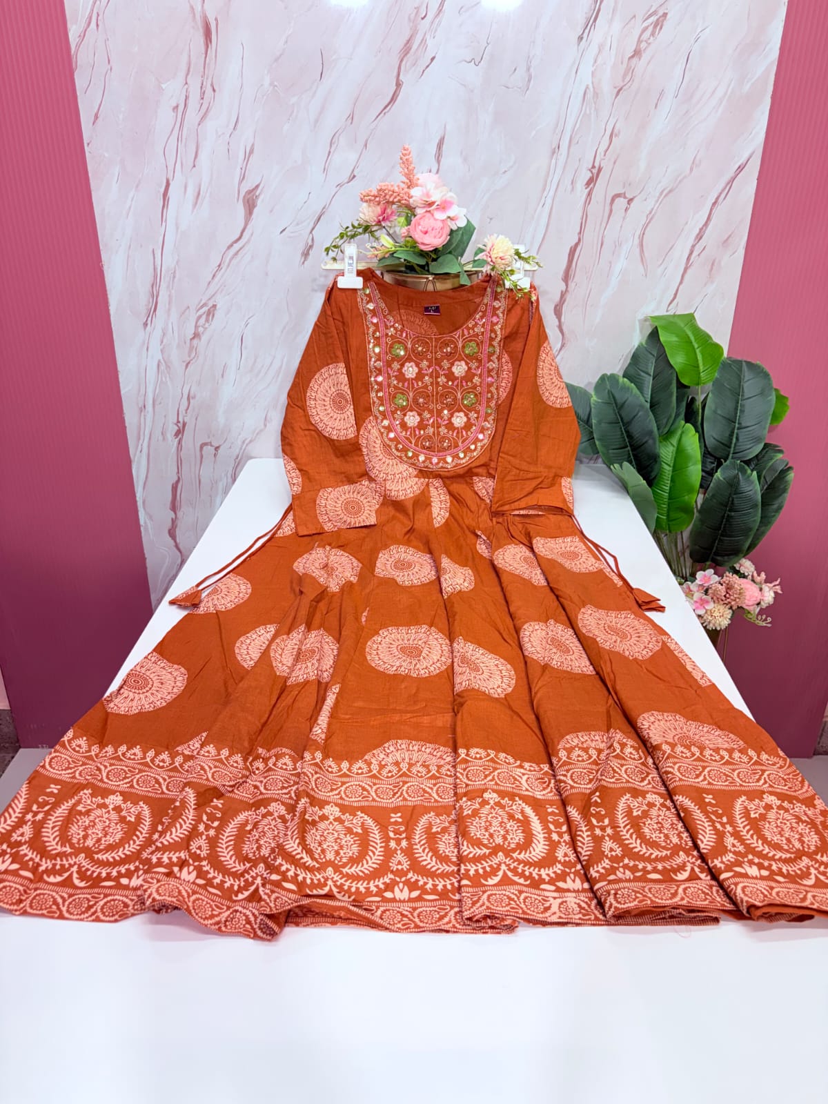Cotton Single Umbrella Kurti – Rust Orange