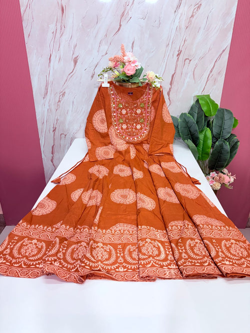 Cotton Single Umbrella Kurti – Rust Orange