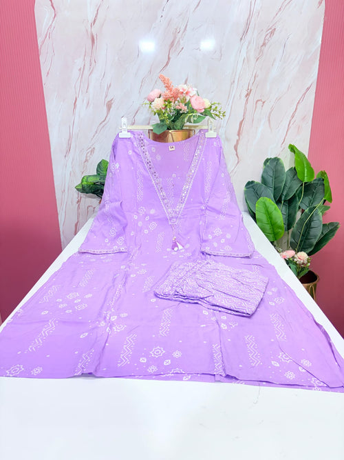 Plus Size Rayon Straight Cut Co-ord Set | V-Neck Lace Work Kurti & Straight Pant | Lavender