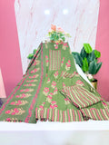 Plus Size Rayon Umbrella Kurta Set | 3-Piece Printed Kurti with Cotton Dupatta & Palazzo Pants | Olive Green