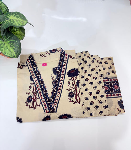 Plus Size Straight Cut Cotton 3 Piece Kurti Set