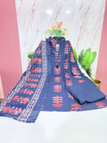 Plus Size Cotton A-Line Kurti Set with Cotton Dupatta – Navy Blue