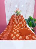 Plus Size 60s Cotton Straight Cut Kurti Set with Cotton Dupatta – Rust Orange