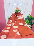 Plus Size Cotton Straight Cut Kurti Set with Cotton Dupatta – Rust Brown Floral
