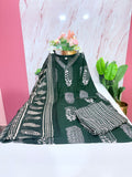 Plus Size Rayon Straight Cut Kurti Set with Cotton Dupatta – Dark Green