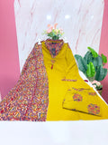 Plus Size Kalamkari Print Straight Cut Kurti Set with Kalamkari Dupatta – Mustard Yellow