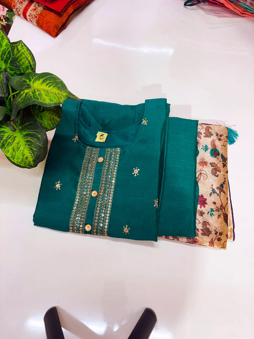 Rama Blue Vichitra Silk Plus Size Straight Cut Suit Set