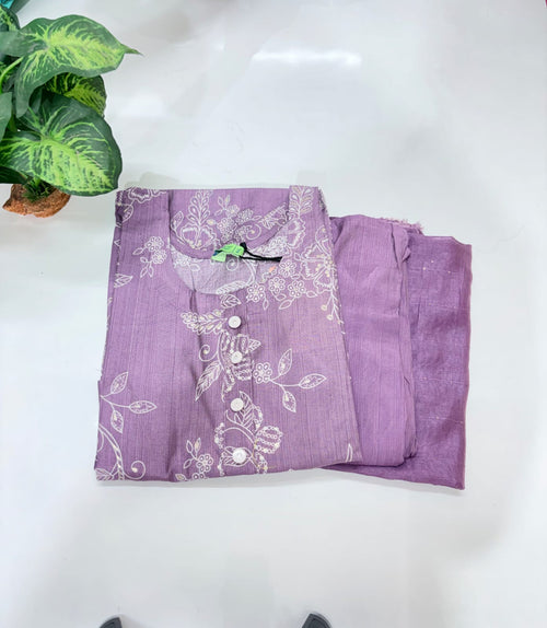 Lavender Rayon Floral Print Plus Size Suit Set