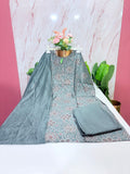 Grey Floral Print Rayon Plus Size Suit Set