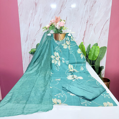 Sea Green Floral Print Rayon Plus Size Suit Set