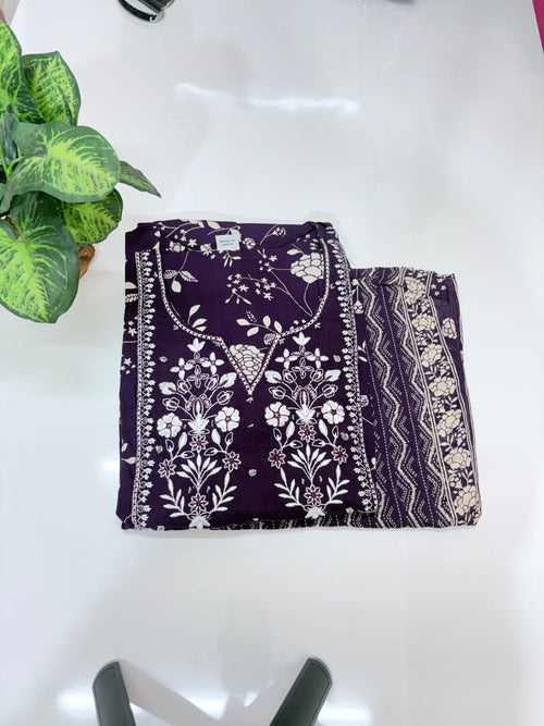 Purple Rayon Floral Print Plus Size Umbrella Kurti Set