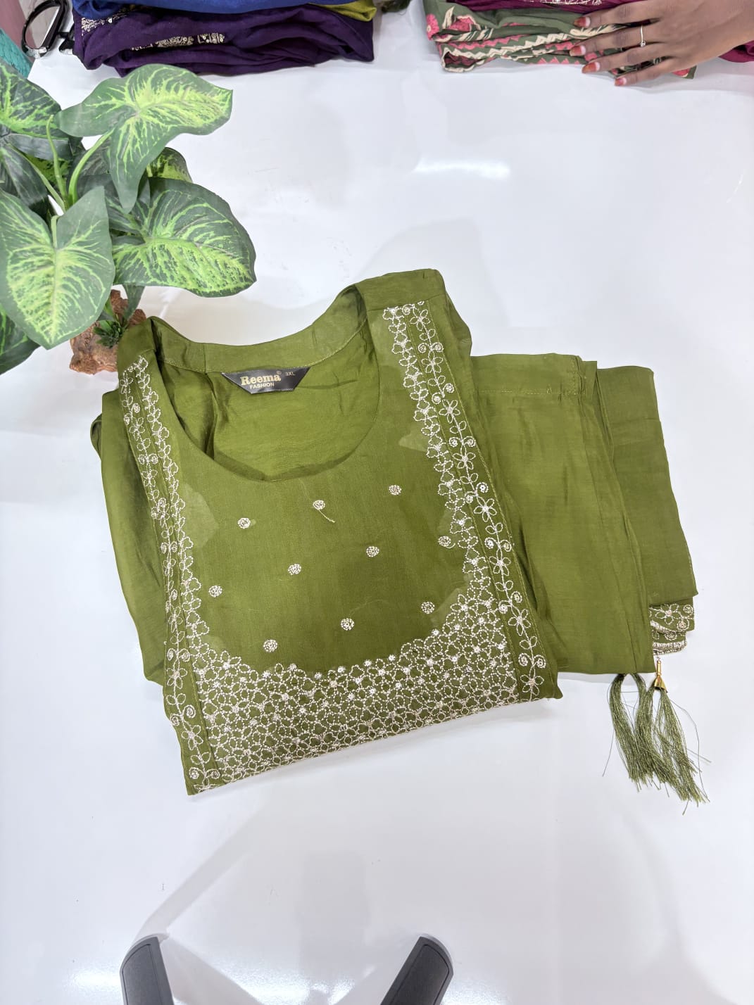 Plus Size Mul Chanderi A-Line Umbrella Kurti Set with Embroidered Dupatta | 3-Piece Ethnic Wear - Bottle Green