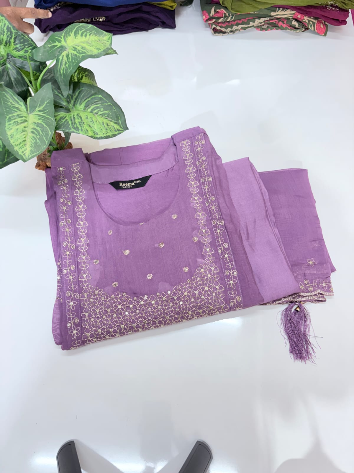 Plus Size Mul Chanderi A-Line Umbrella Kurti Set with Embroidered Dupatta | 3-Piece Ethnic Wear - Lavender