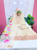 Plus Size Cream Vichitra Fabric Anarkali Umbrella Suit Set with Digital Print Dupatta | 3-Piece Ethnic Wear