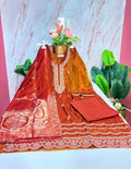 Plus Size Orange Shimmer Straight Cut Kurti Set with Banarasi Dupatta | 3-Piece Ethnic Wear