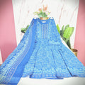 Rama Blue Rayon Plus Size Umbrella Kurti with Dupatta
