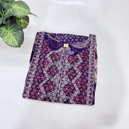 Navy Blue Floral Print Rayon Plus Size Umbrella Kurti
