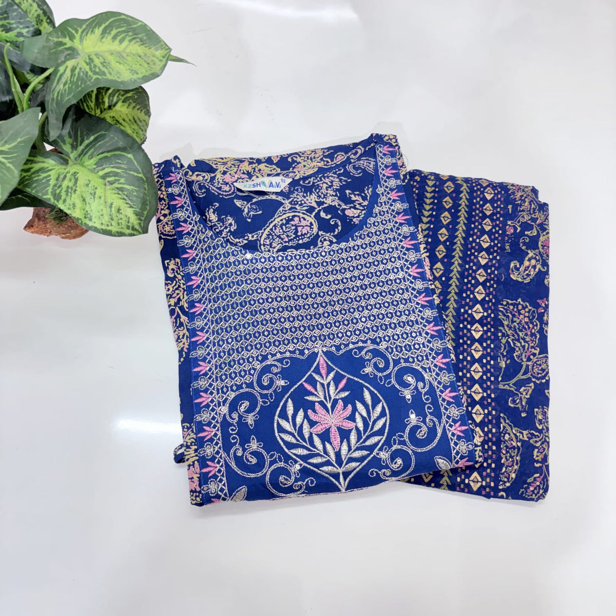 Ink Blue Printed Rayon Plus Size Umbrella Kurti with Dupatta