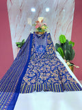 Ink Blue Printed Rayon Plus Size Umbrella Kurti with Dupatta