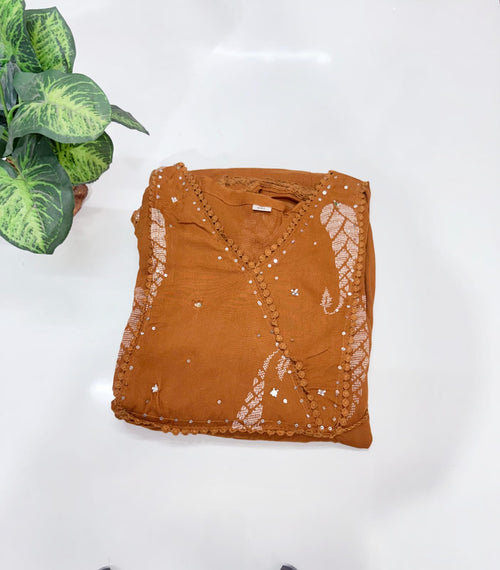 Mustard Brown Rayon Plus Size Umbrella Kurti